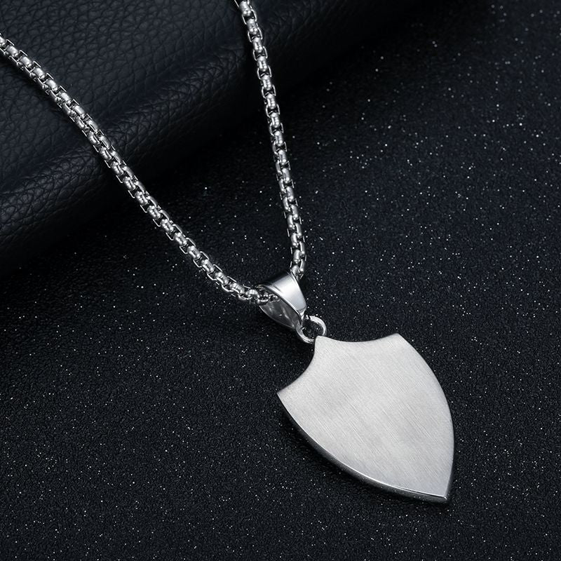 Steel Necklace - Vintage Saint Michael Shield Pendant
