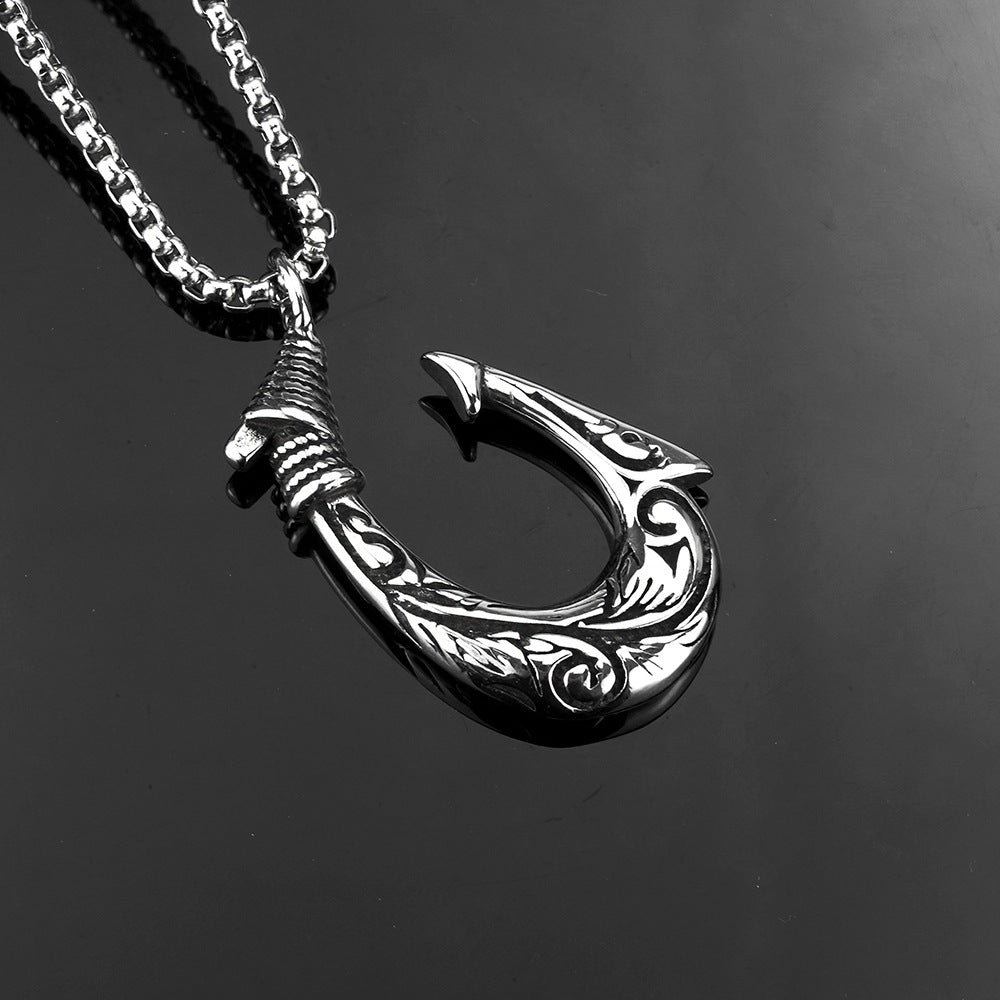 Retro Men's Jewelry Stainless Steel Fish Hook Pendant Necklace