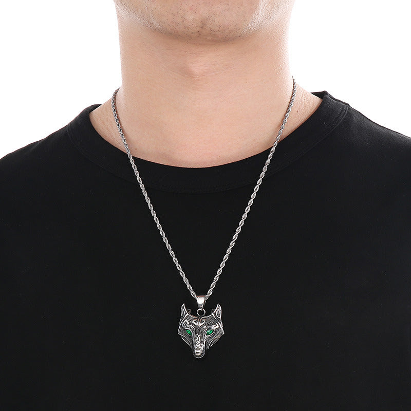 Planderful Viking Wolf Pendant For Men Green Eyed Celtic