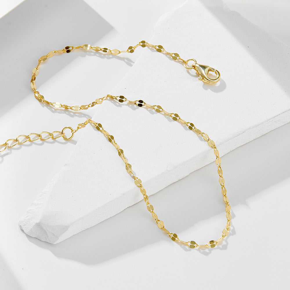 S925 Sterling Silver Plated 14k Gold Tile Chain Anklet Foot Bracelet
