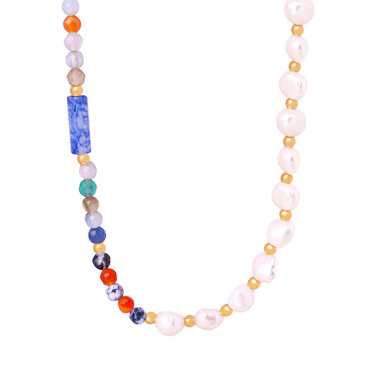 Exquisite Baroque Handmade Beaded Necklace with Colorful Natural Stones
