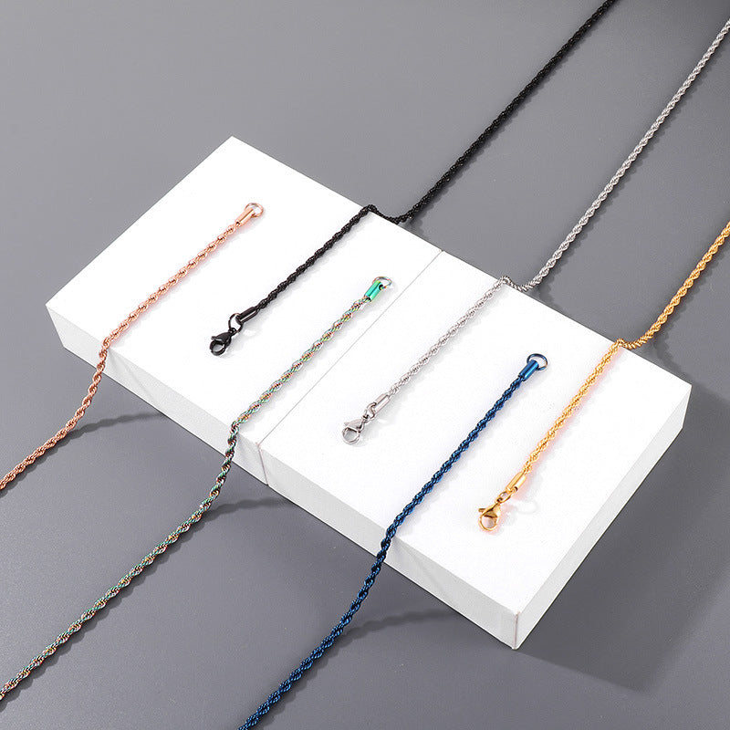 Sweater Chain Hip Hop Vacuum Plated 3mm Twist Chain Regular Chain Stainless Steel Necklace