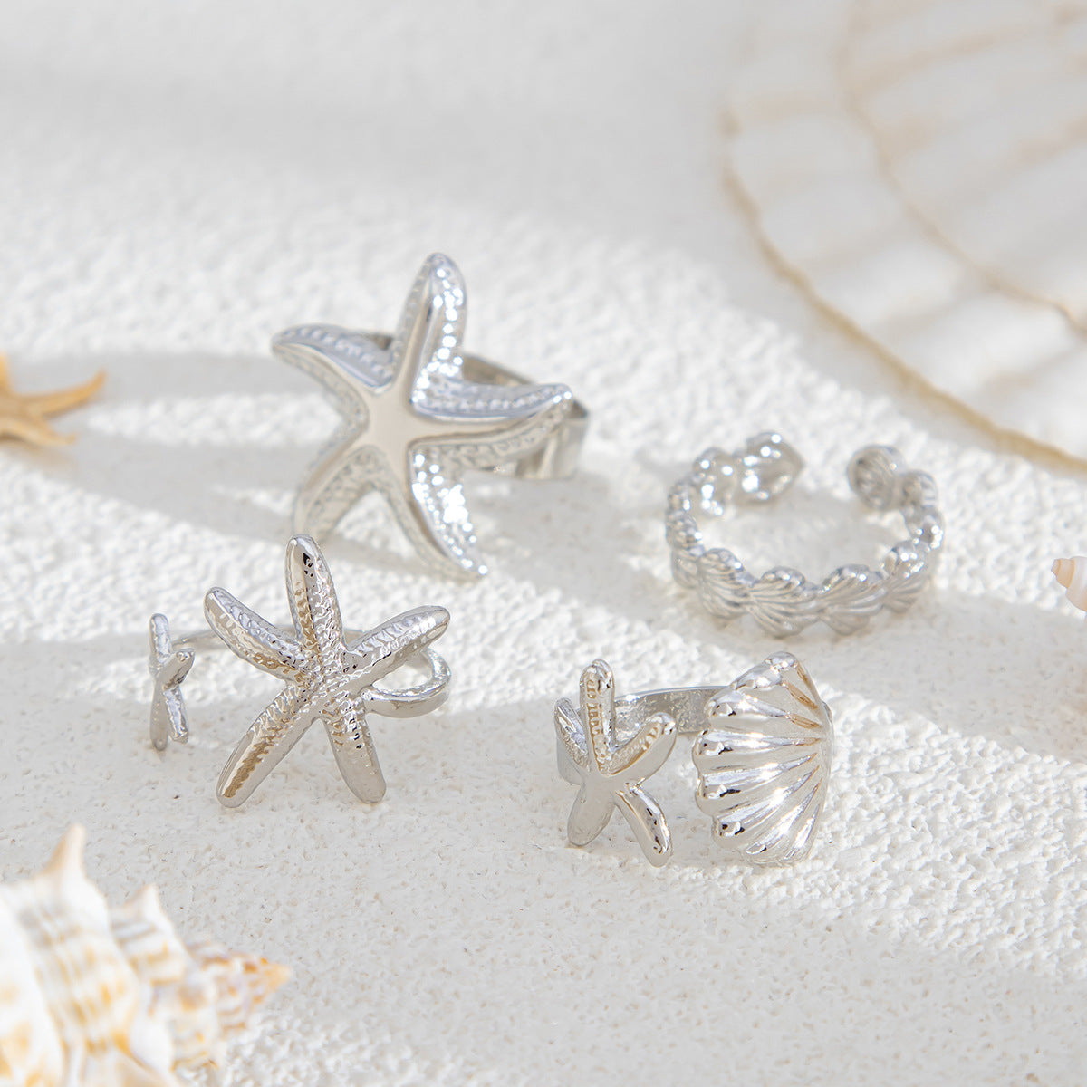 Planderful Vienna Verve Ring – Adjustable Beach-Inspired Design with Starfish and Pearl Accents