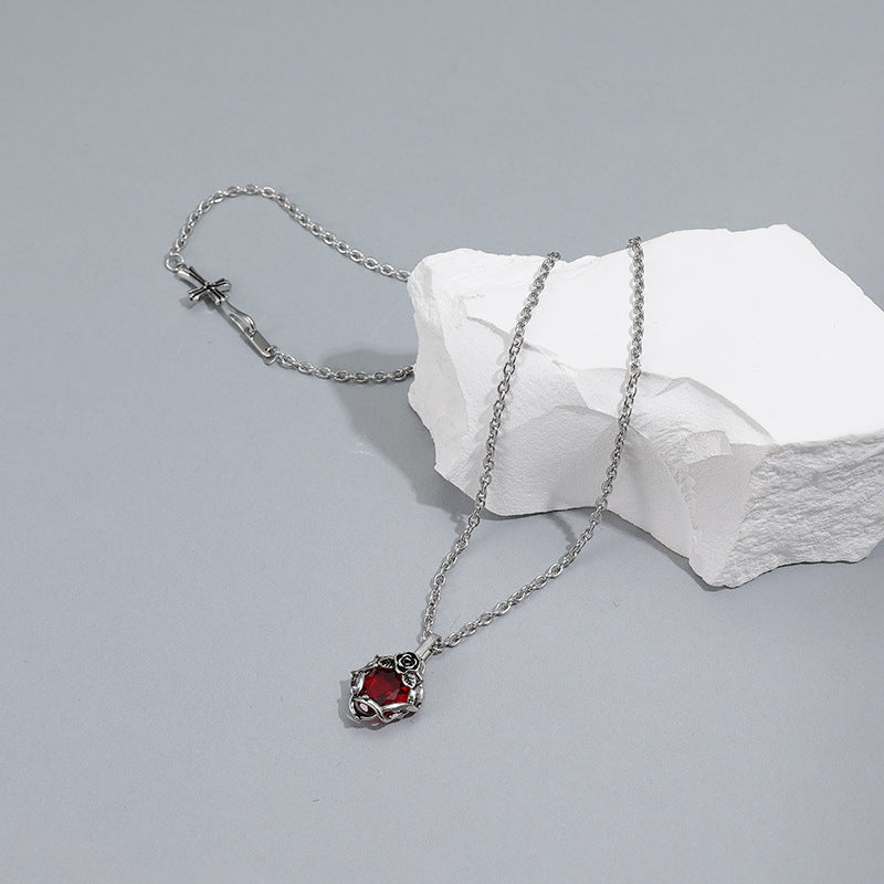 Planderful Jewelry Dark Thorns Rose Ruby Necklace