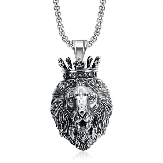 Titanium Steel Lion Head Pendant Necklace By Planderful Bold Gold Plated For Hip Hop Fans