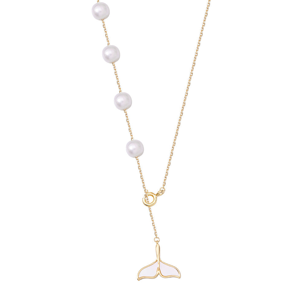 Mermaid Tail Pearl Tassel Silver Necklace