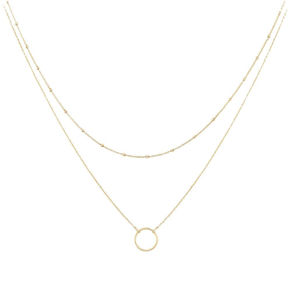 S925 Sterling Silver Ring Double-Layer Necklace Style Geometric Circle Stacked