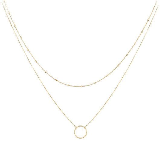 S925 Sterling Silver Ring Double-Layer Necklace Style Geometric Circle Stacked