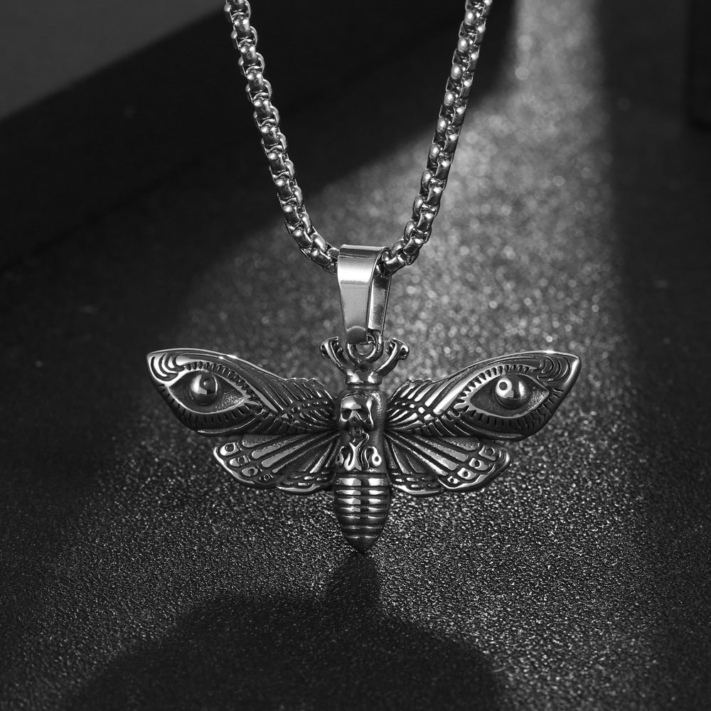 Skull Moth Titanium Steel Hip-Hop Necklace for Men - Trendy European and American Jewelry