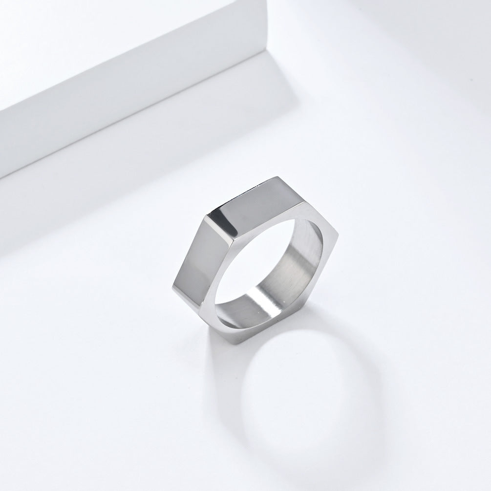 Steel Ring - Minimalist Geometric Hexagonal Design For Everyday Wear, Unisex Style By Planderful