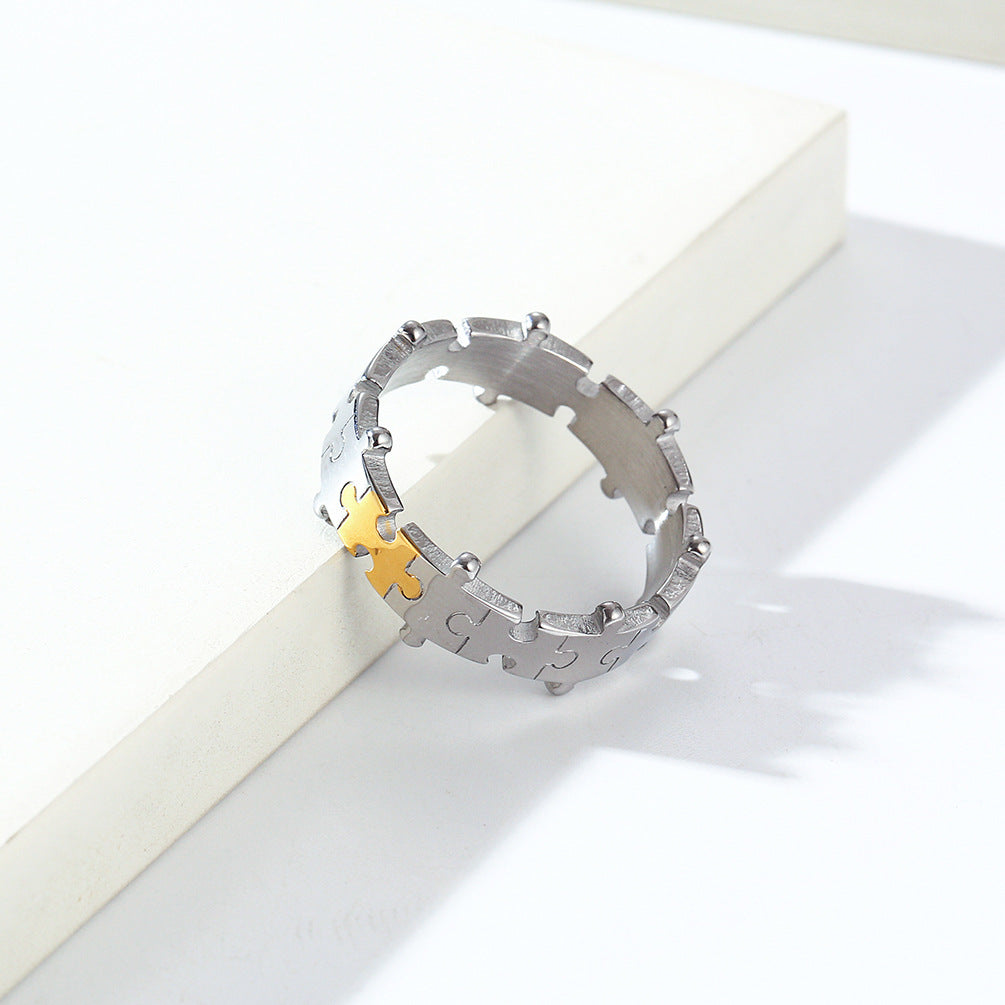 INS Niche Design Puzzle Couple Titanium Steel Pair Ring
