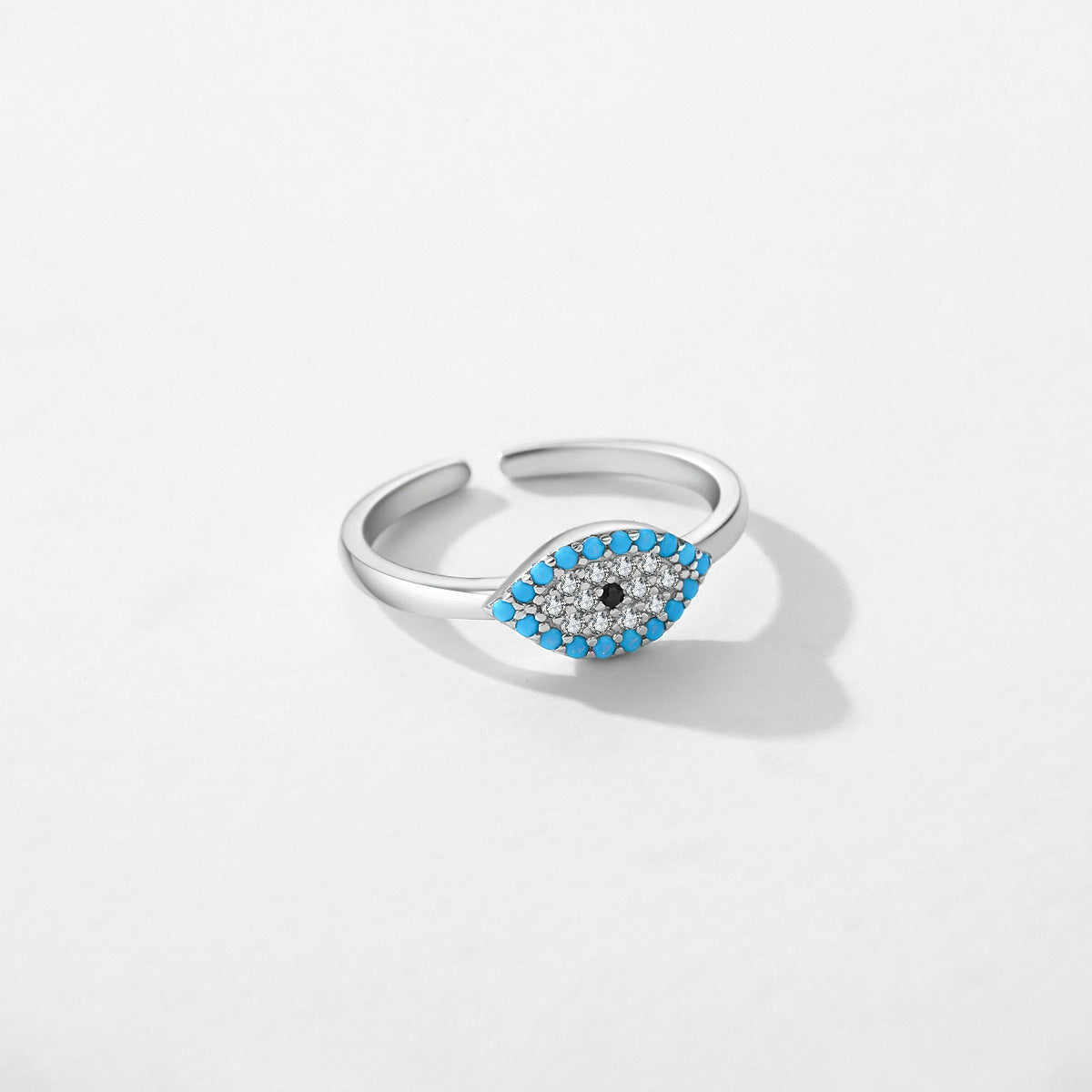 Retro Sterling Silver Turquoise Devil's Eye Ring with Blue Zircon - Adjustable Opening