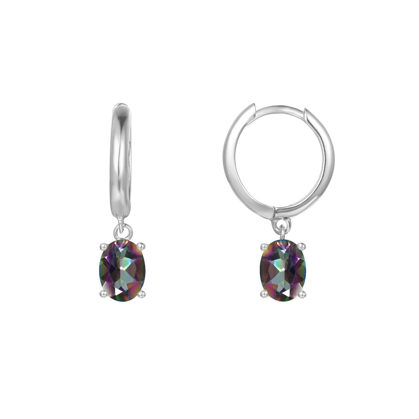 Solitaire Oval Natural Gemstone Pendant Silver Hoop Earrings