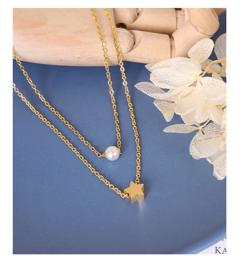 Golden Star Pearl Pendant Necklace - Fashion Jewelry for Women