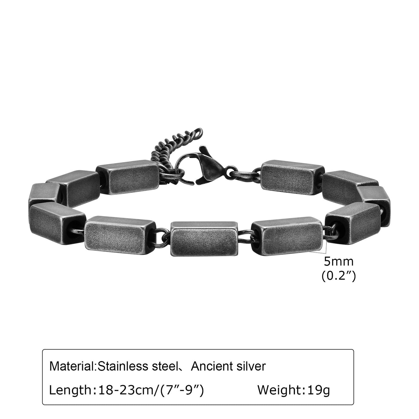 Men's Hip Hop Stainless Steel Handmade Chain Vintage Twist Geometric Squares for Men