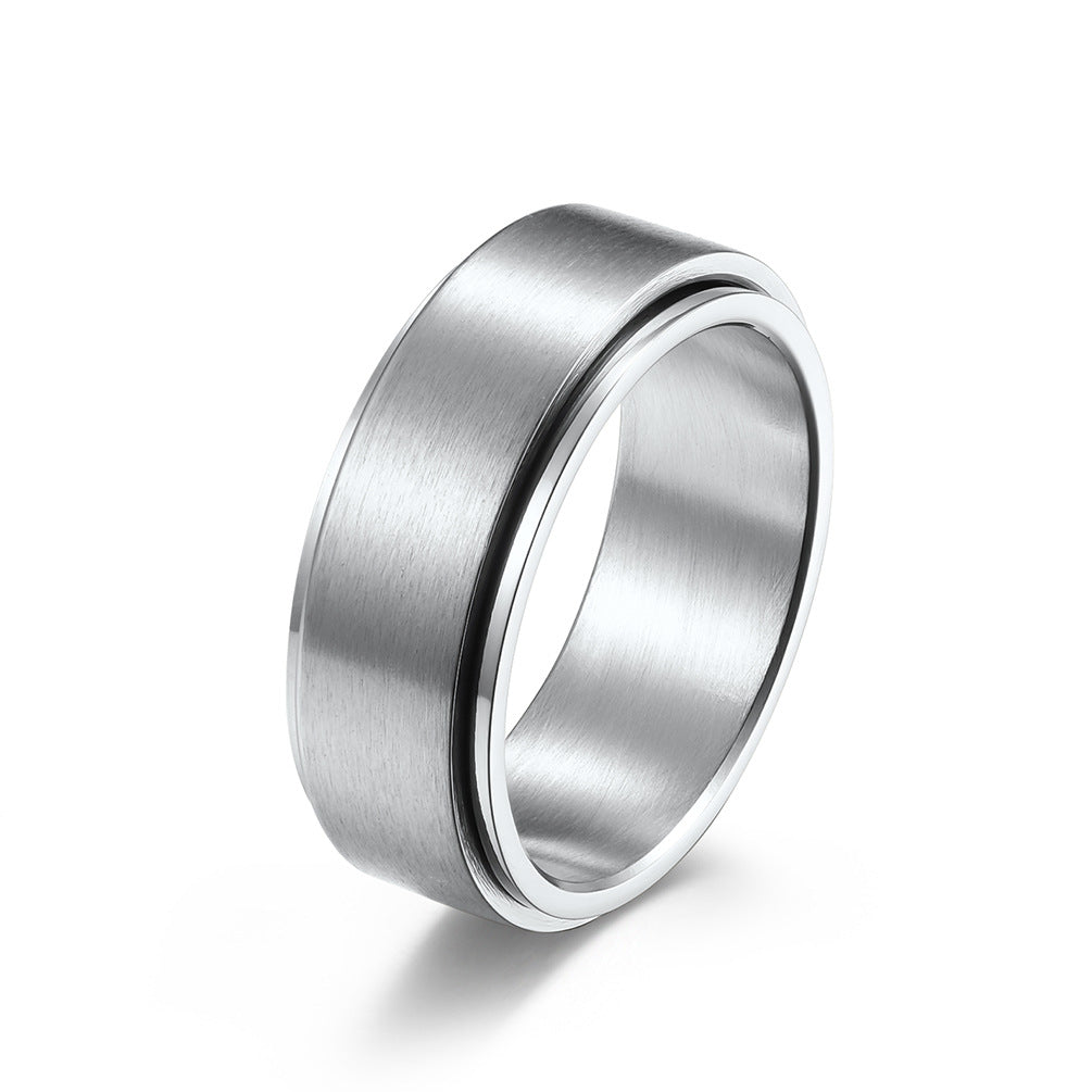Planderful Dynamic Rotatable 8mm Titanium Steel Ring Matte Brushed Decompression For Men