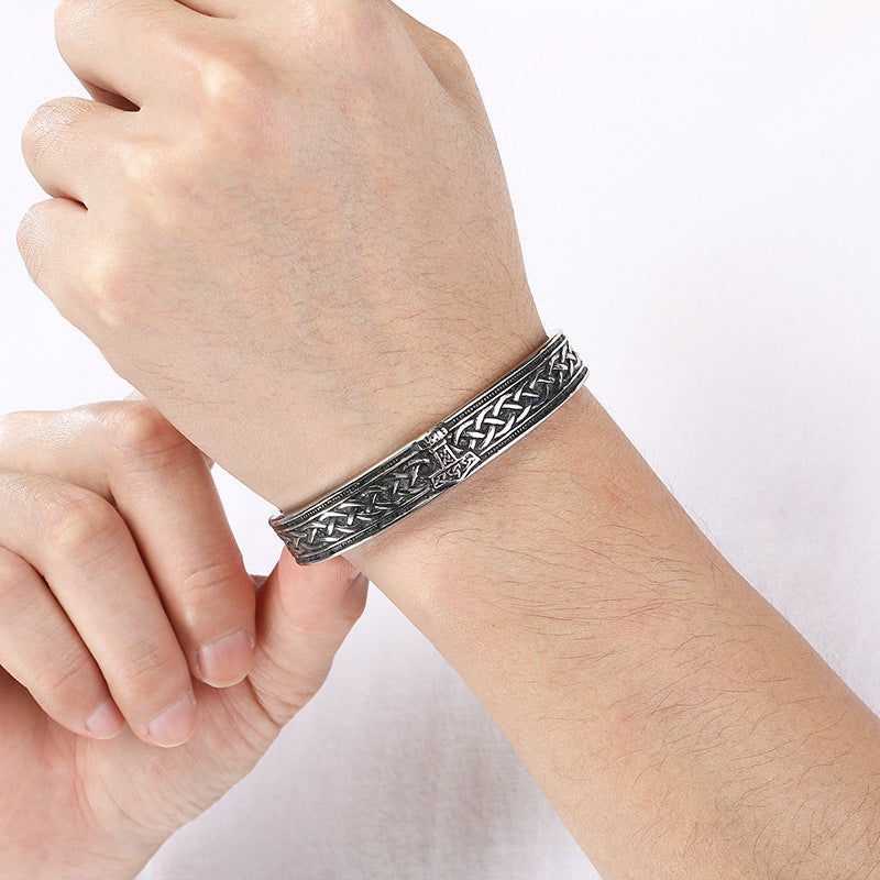 Viking Celtic Knot & Odin Rune Open Bracelet