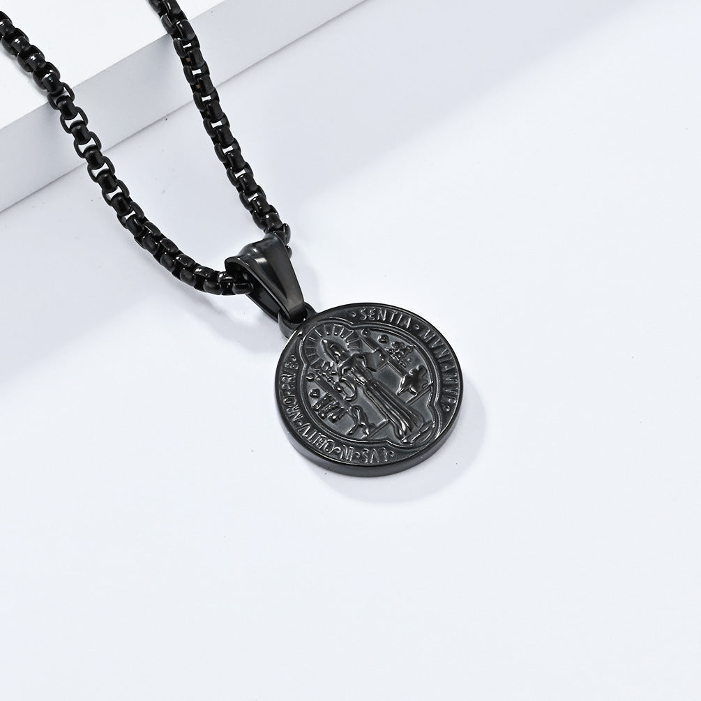 Saint Benedict Exorcist Necklace By Planderful Steel Protective Pendant For Spiritual Jewelry Enthusiasts