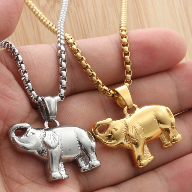 Titanium Steel Punk Elephant Pendant Necklace for Men – Trendy Retro Design by Planderful