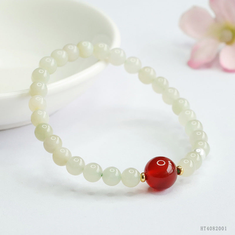 Qingshui Hetian Jade & Red Agate Bracelet