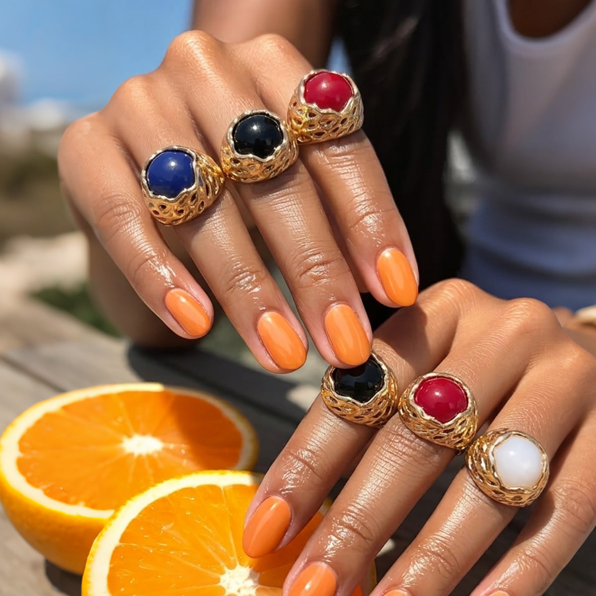 Planderful Bird Nest Gem Ring Bold Retro Geometric Resin Inlay For Statement Jewelry Lovers