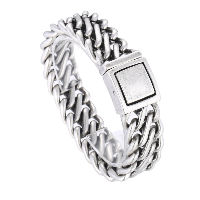 Creative Titanium Steel Braided Bracelet for Men - European and American Locomotive Wind Design in Stainless Steel