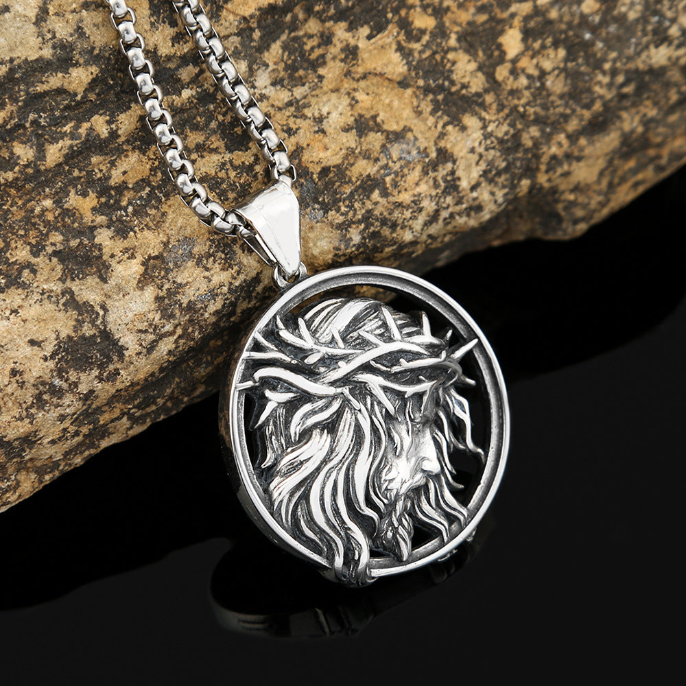 Retro Men's Stainless Steel Necklace Ancient Greek Jesus Pendant