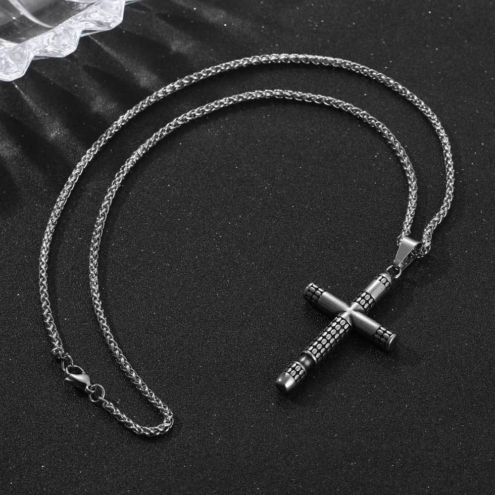 Titanium Steel Retro Cross Pendant Necklace for Men with Polka Dot Prayer Design