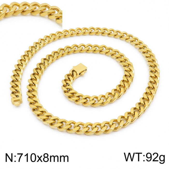 Stainless Steel Cuban Chain Bracelet, Rock Street Men's Vacuum Plated Four-Sided Grinding Square Necklace