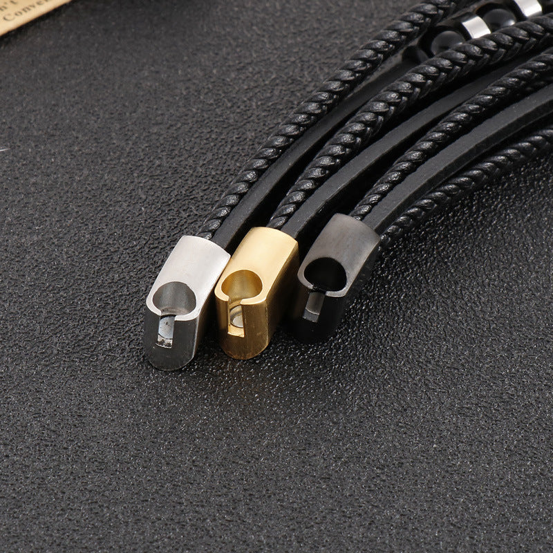 Planderful Premium Stainless Steel Leather Bracelet For Men