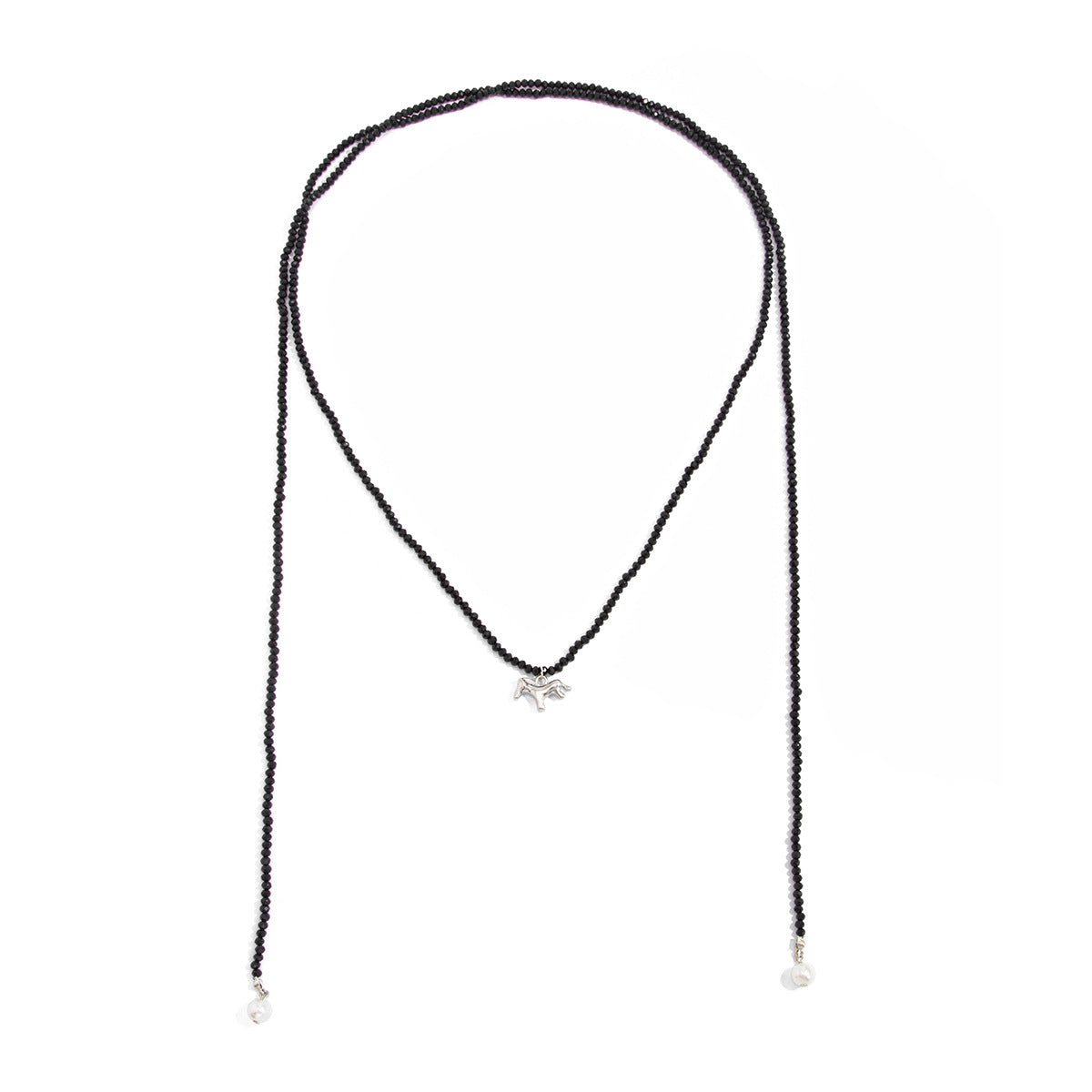Long Winding Beaded Necklace Pearl Pony Pendant