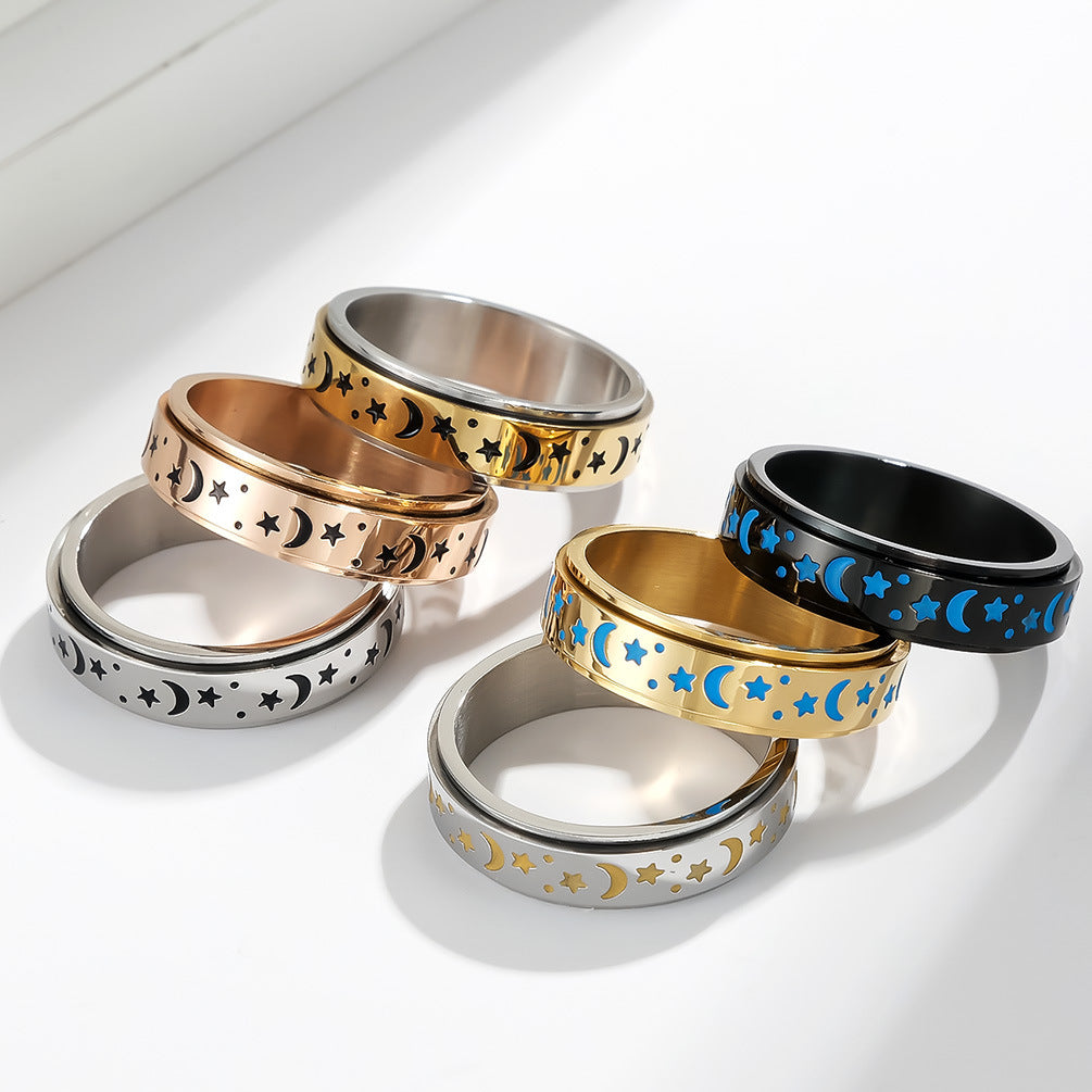 Amazon Star Moon Titanium Steel Luminous Rotatable Ring
