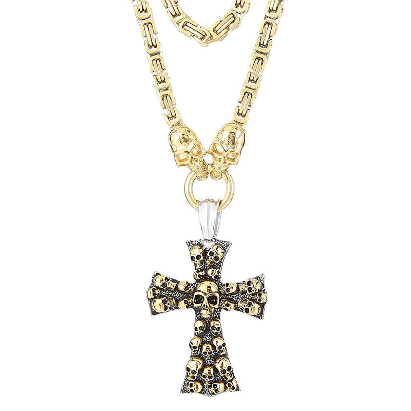 Bold Cross Skull Titanium Steel Necklace for Men - European and American Fashion Statement
