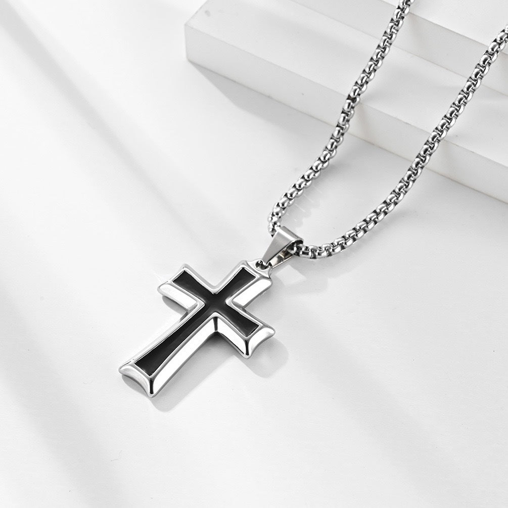 Planderful Mens Titanium Steel Cross Pendant Necklace Masculine For Him Versatile Everyday Wear Gift