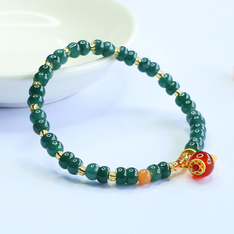 Blue Water Jadeite Gourd & Abacus Bead Beaded Bracelet