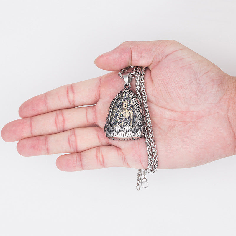 Steel Necklace – Vintage Buddha Pendant for Boyfriend
