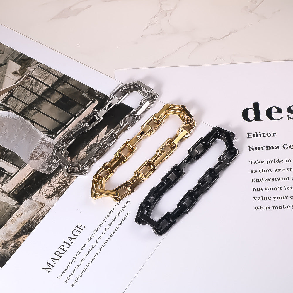 Square Titanium Steel Bracelet For Men Hip Hop Jewelry