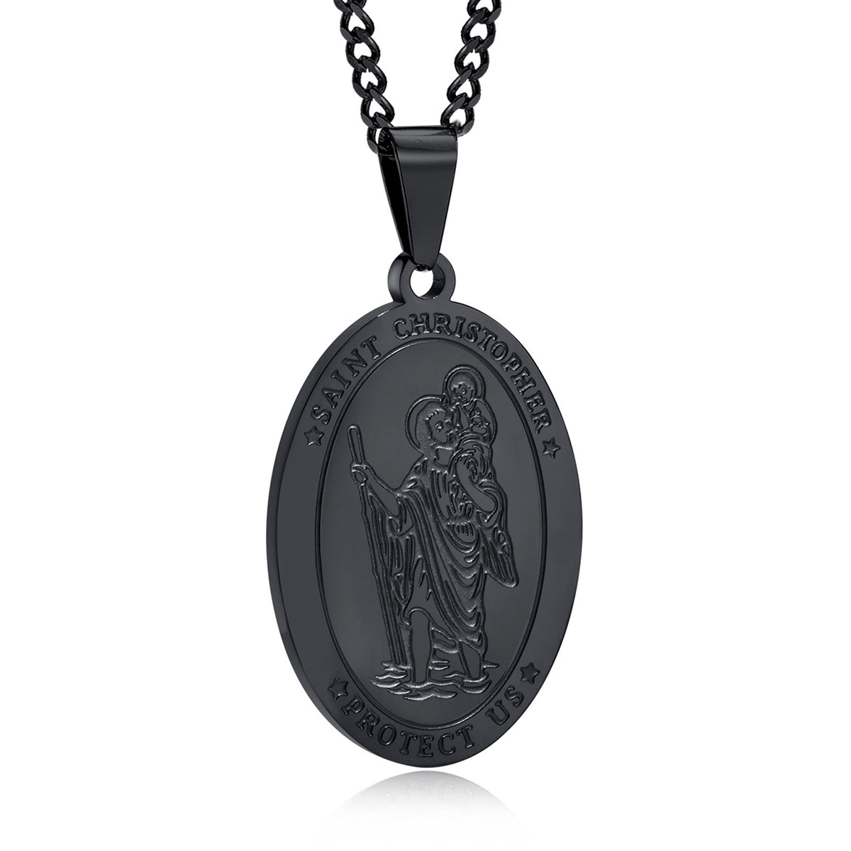 Saint Christopher Vintage Black Stainless Steel Pendant for Men
