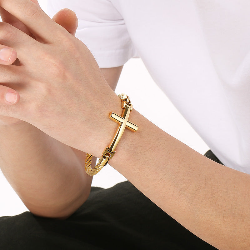 Braided Wire Steel Wire Bracelet – Cross Bent Titanium Steel Men's Bracelet