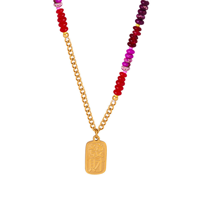 Golden Geometric Fortune Handmade Beaded Necklace - Planderful Collection