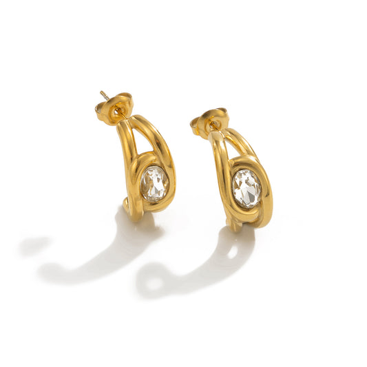 Planderful Stainless Steel Zircon Geometric Hollow Twist Stud Earrings For Professionals Statement Jewelry