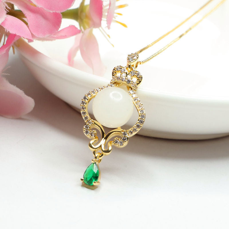 White Hetian Jade Crown Pendant — No Chain
