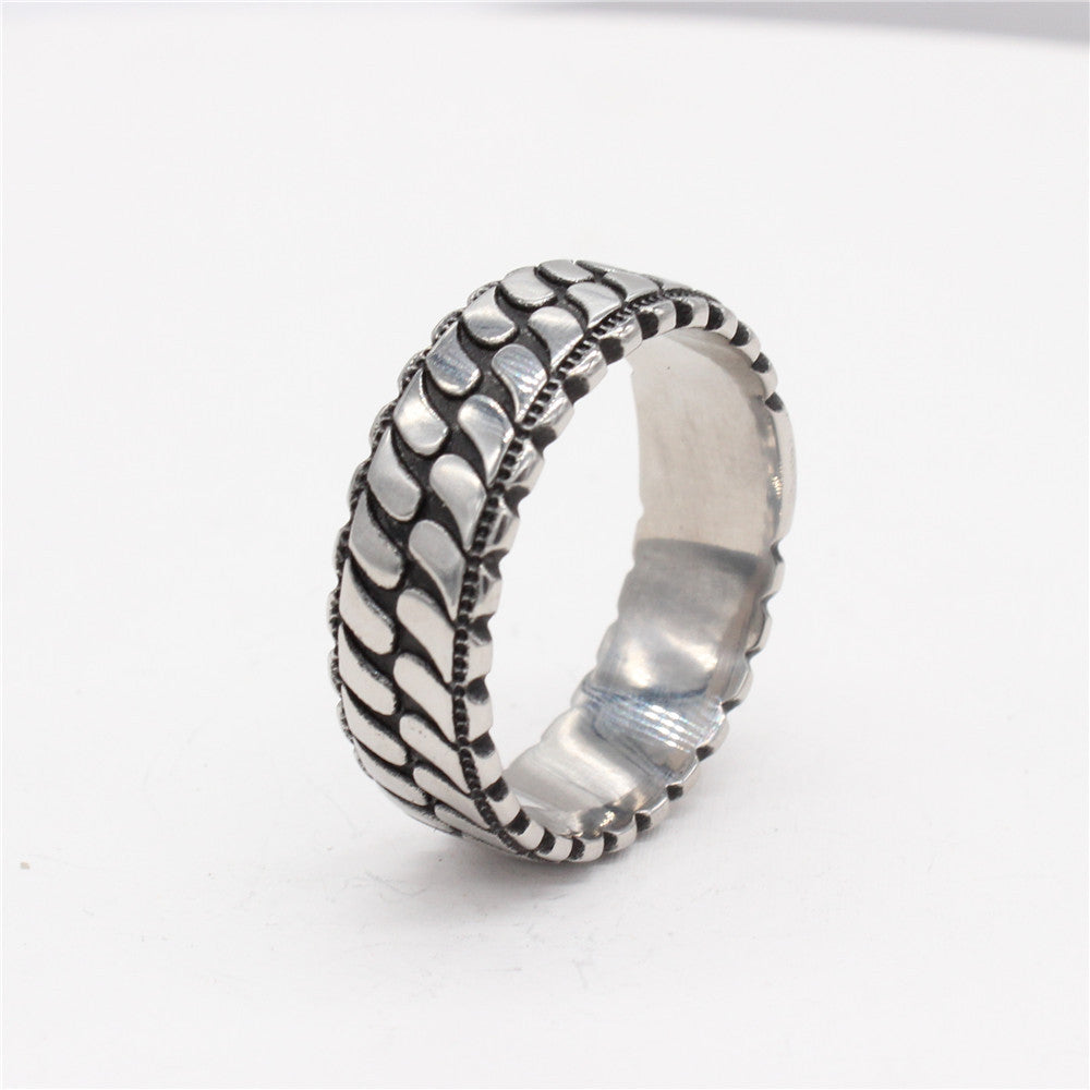 Stylish Striped Vintage Titanium Steel Ring for Men and Women
