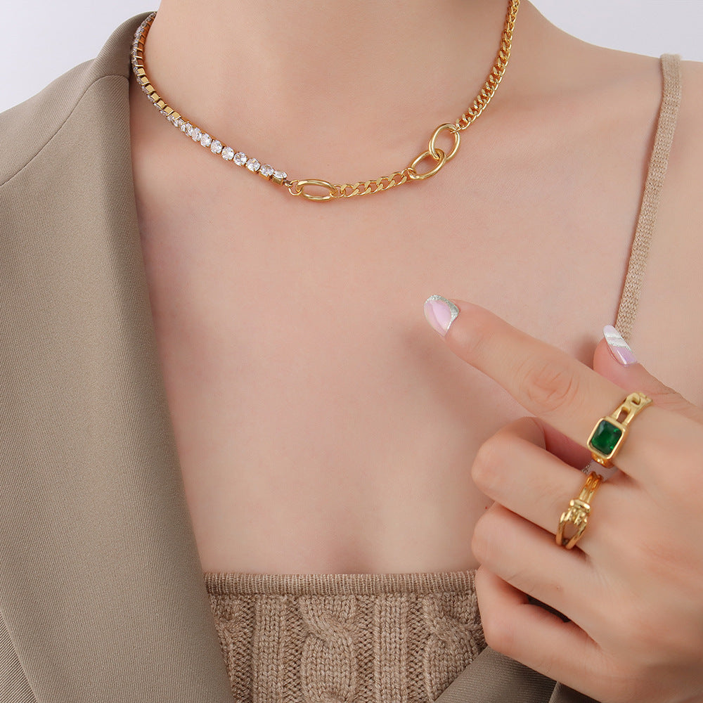 European and American Light Luxury Zircon Splicing Necklace - Unisex Fashion Jewelry