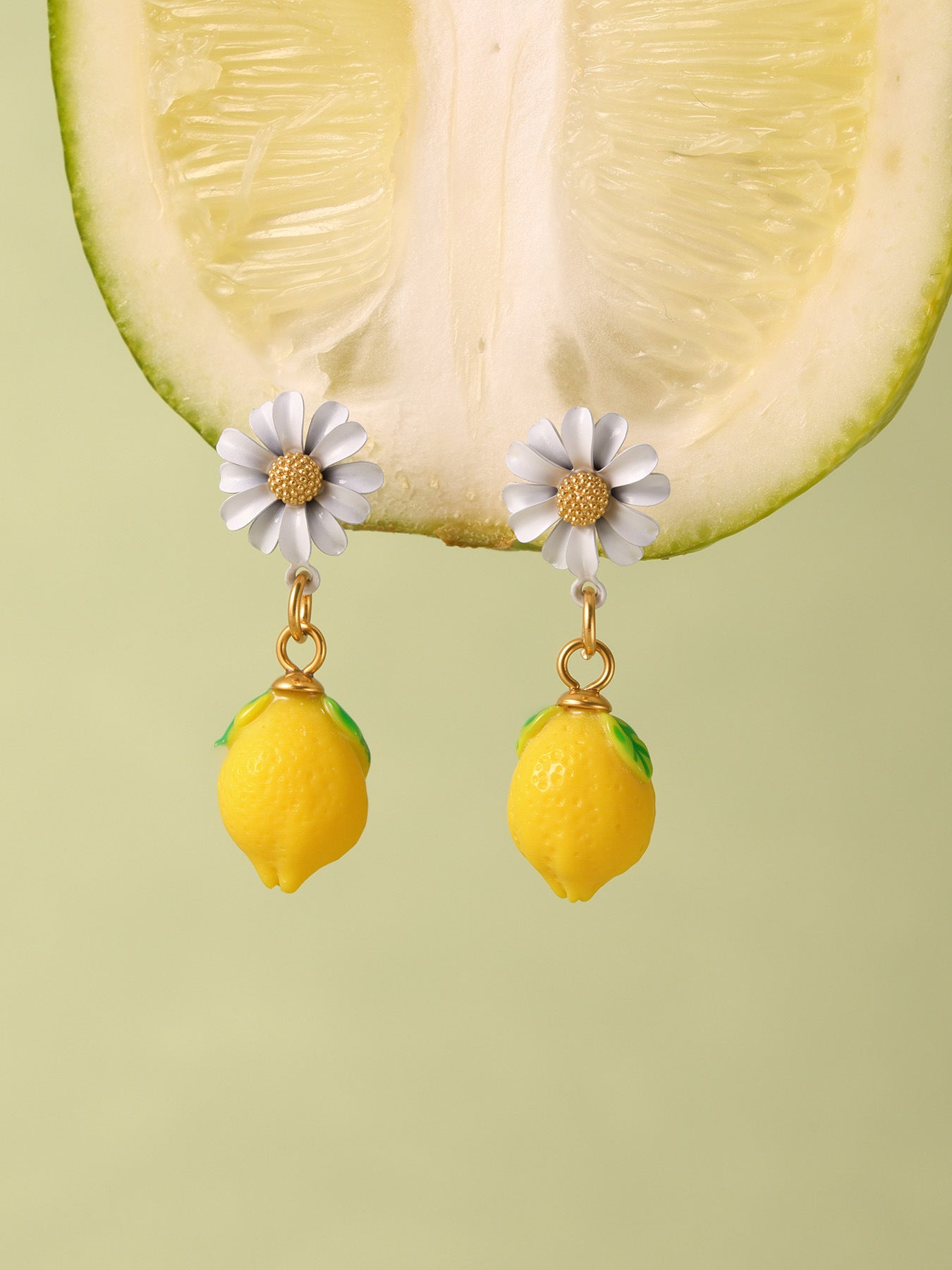 Planderful Lemon Resin Daisy Stud Earrings For Girls