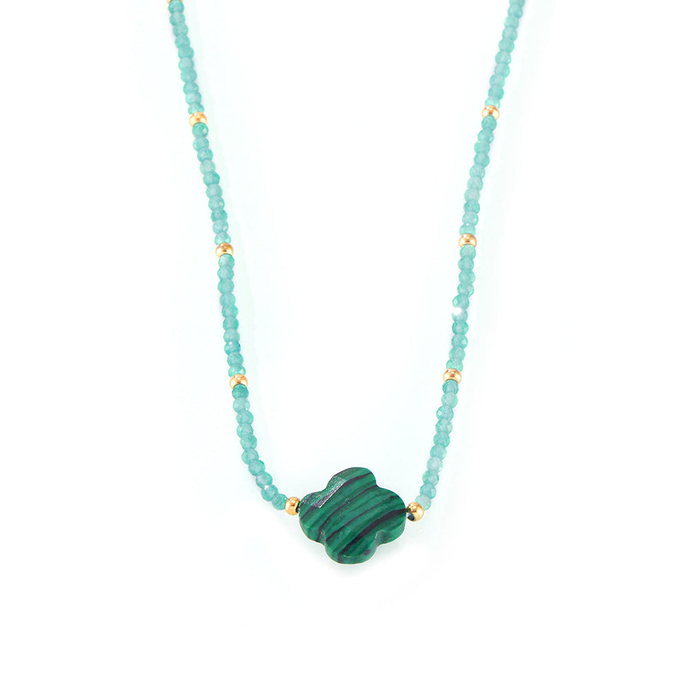 Boho Chic Handcrafted Crystal Stone Necklace with Malachite Pendant