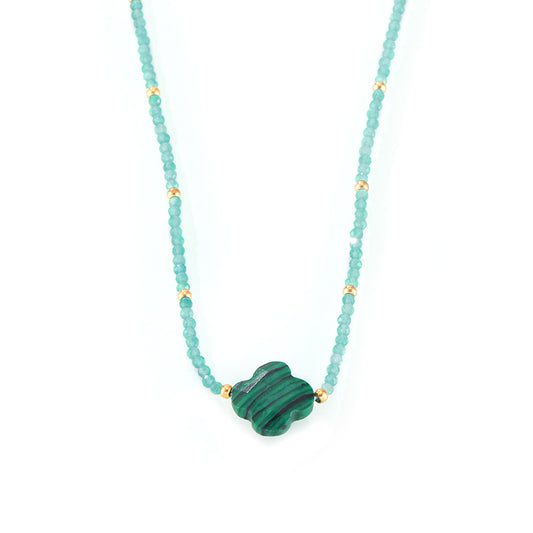 Boho Chic Handcrafted Crystal Stone Necklace with Malachite Pendant