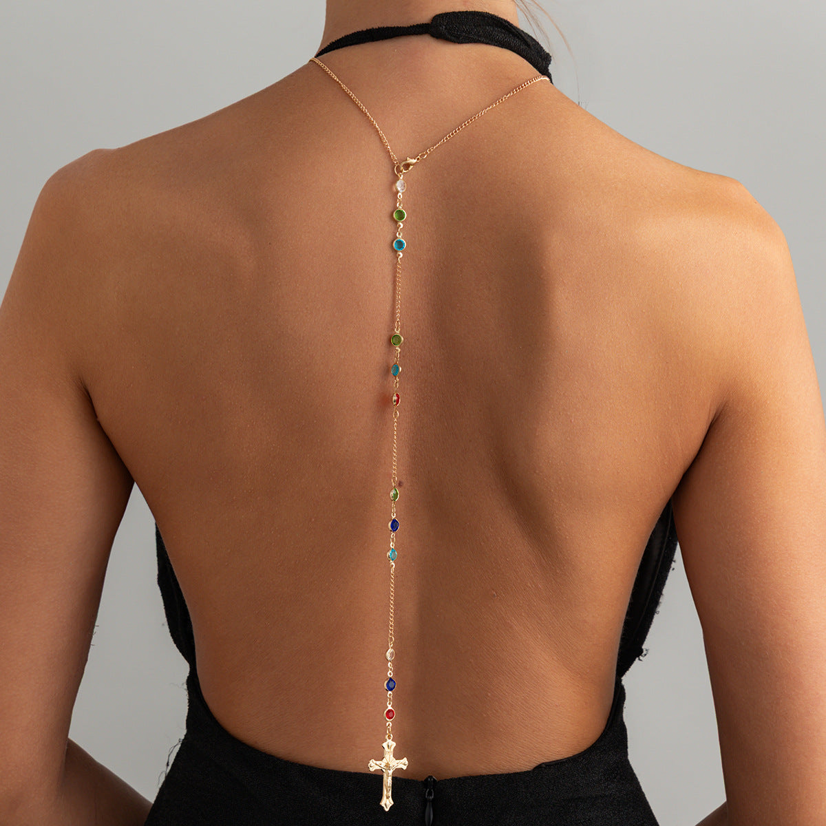 Crystal-Style Cross Back Chain Necklace