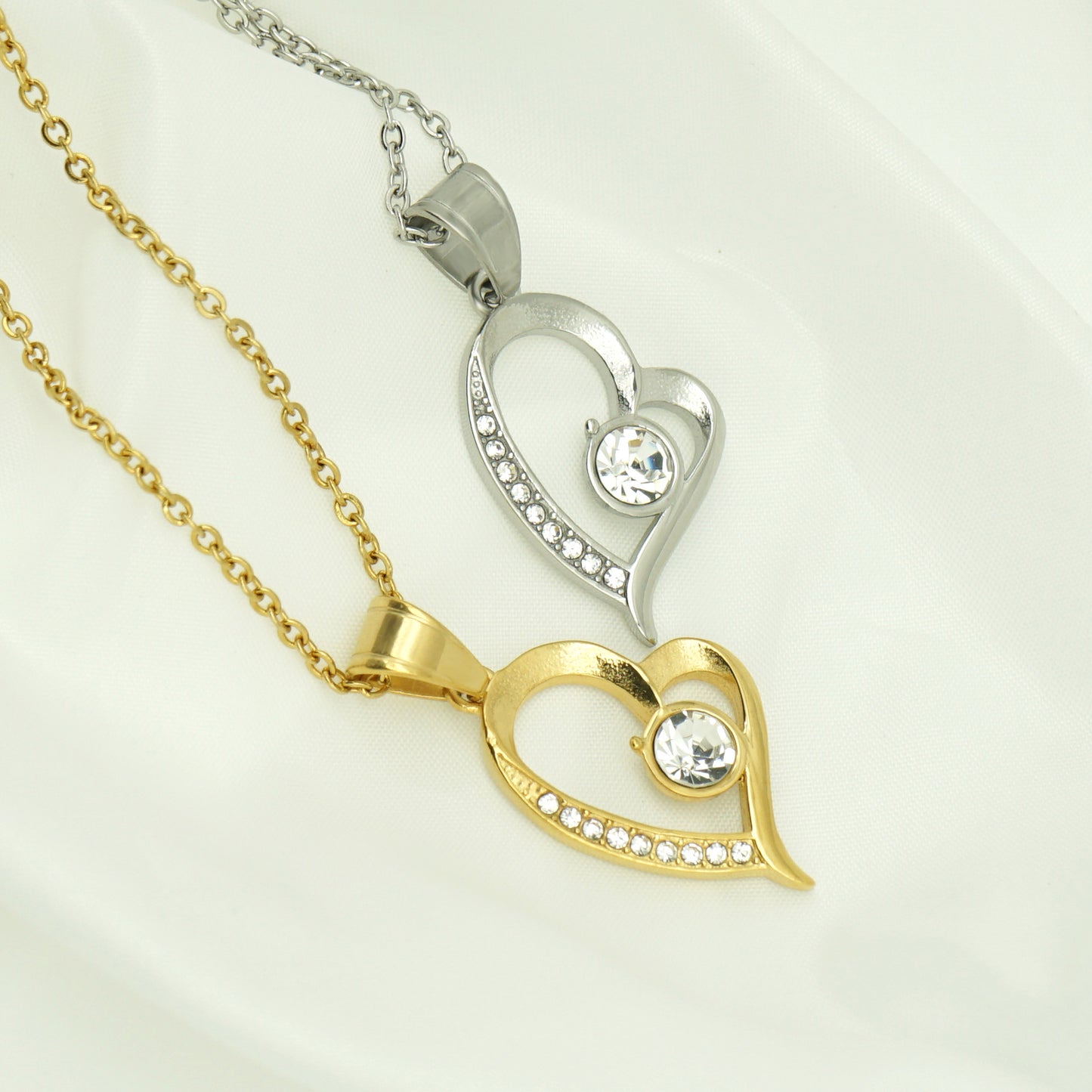 Planderful Heart Shaped Stainless Steel Zircon Pendant Necklace For Women Valentine Gift Ready Timeless Elegance