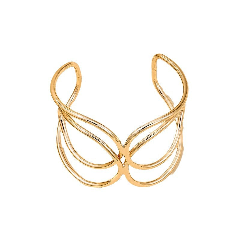 Punk Chic Open Bangle with Ethnic Line Design